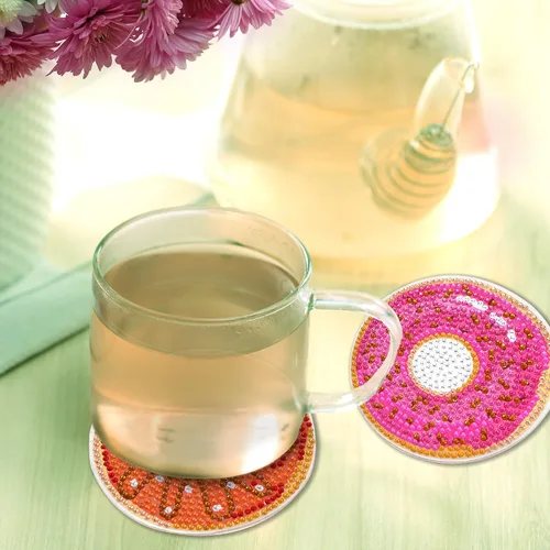 Miniatura 4 de Kit de posavasos de arte de diamante con soporte, 8 posavasos de arte de diamante para adultos, niños, principiantes, regalos de manualidades (donas)