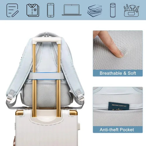 Miniatura 5 de kadilong Mochila de 17.3 pulgadas para niñas adolescentes, bonita mochila para escuela secundaria, universidad, laptop, para mujeres, mochila Azul