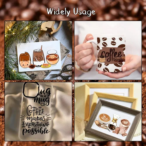 Miniatura 5 de KJMYYXGS Adhesivo de transferencia UV DTF, 5 hojas de café frotado en transferencias para tazas de vidrio de 16 onzas y calcomanías decorativas