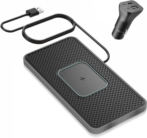 Cargador inalámbrico para automóvil, cargador inalámbrico rápido para teléfono celular, antideslizante, alfombrilla de carga inalámbrica compatible
