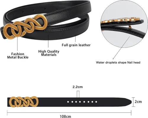 Miniatura 114 de Cinturón de cuero clásico con hebilla de metal para mujer con vestido de jeans