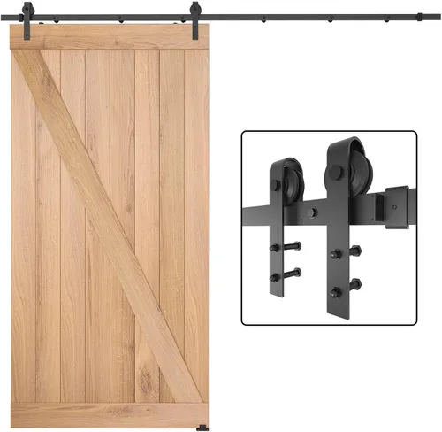 Miniatura 12 de Kit de herrajes para puerta de granero de 5 pies, juego de herrajes modulares resistentes para puertas interiores y exteriores