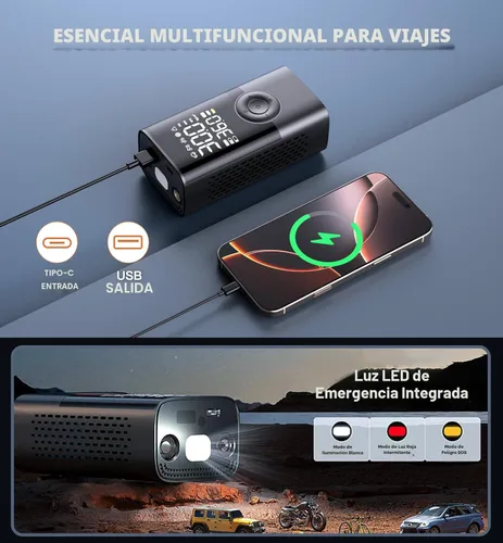 Miniatura 6 de Inflador de neumáticos, compresor de aire portátil, inalámbrico, mini bomba de aire con medidor de presión digital, inflador de 150 PSI, inflado