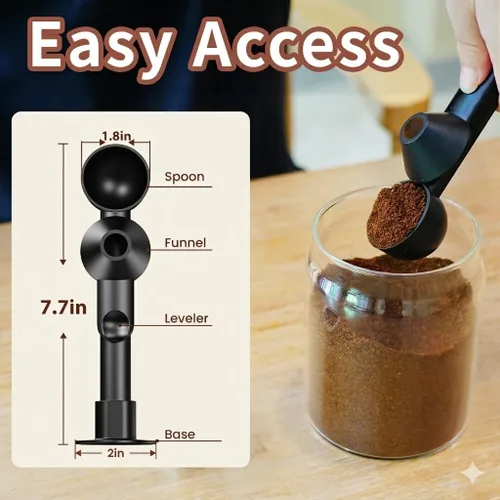 Miniatura 5 de Cuchara de café con embudo para café molido, proteína en polvo y té, para recarga reutilizable de taza K, 2 cucharadas sin desorden, diseño de Negro