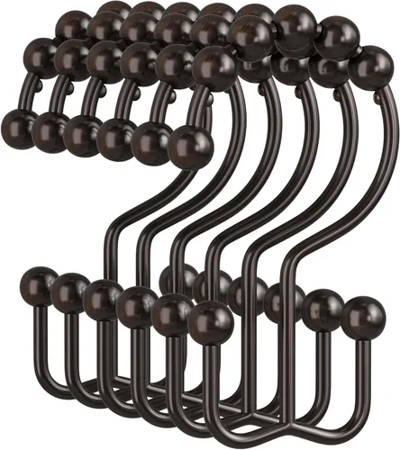 Miniatura 12 de Amazer Ganchos para cortina de ducha, anillos de cortina de ducha dobles de metal resistentes al óxido para ganchos de ducha enrollables, 12 anillos