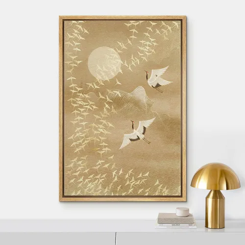 Miniatura 2 de NWT Impresión en lienzo enmarcado para pared, acuarela, grullas, pájaros volando, naturaleza salvaje, ilustraciones de arte moderno decorativo
