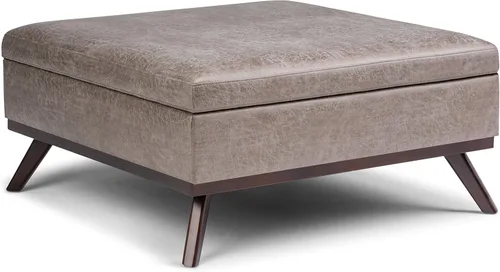 Miniatura 13 de Simpli Home Owen - Mesa auxiliar cuadrada de 91 cm (36 pulgadas) de ancho, otomana de almacenamiento con tapa superior, reposapiés tapizado en cuero