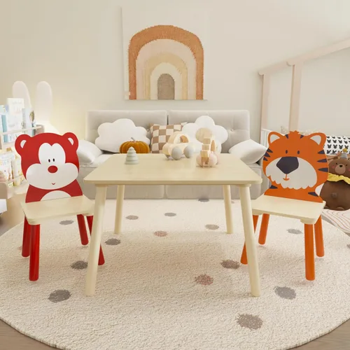 Miniatura 2 de Juego de mesa y silla para niños, juego de mesa de madera para niños con 2 sillas, mesa de actividades adorablemente animales para leer, dibujar, B