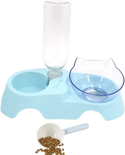Cuencos dobles para perros y gatos, antivómitos, cuencos elevados para comida para gatos con soporte elevado inclinado de 15° y dispensador