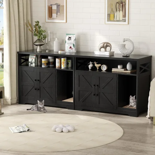 Miniatura 6 de Halitaa - Caja de arena para gatos oculta, mueble con almohadilla para rasguñar, casa de campo para gatos con mesa de baño, negra