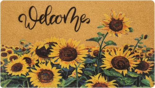 IZUS Felpudo de bienvenida floral con diseño de girasoles de primavera de verano con flores de sol, antideslizantes, para puerta delantera, porche,