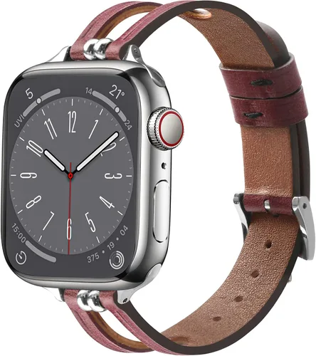 Miniatura 9 de Slim Leather Band Compatible with Apple Watch Band 38mm 40mm 41mm 42mm 44mm 45mm 46mm 49mm Women, Soft Iwatch Band Unique Breathable Replacement