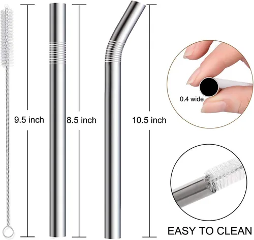 Miniatura 3 de Vinaco Pajitas de acero inoxidable, extra anchas de 0.4 pulgadas, popotes de metal reutilizables para batidos, batidos, bebidas, juego de 4 con 1