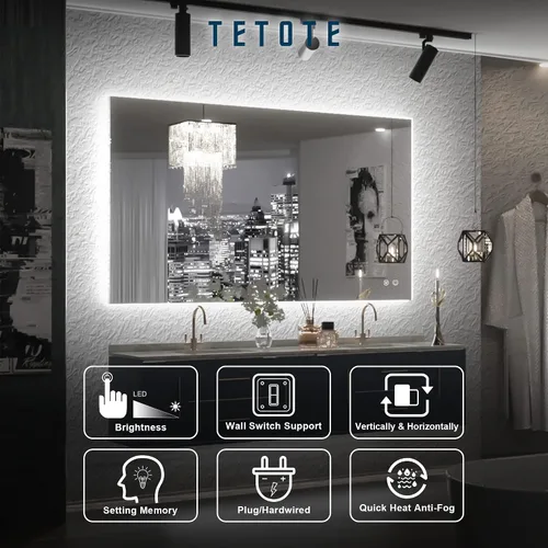 Miniatura 7 de TETOTE - Espejo retroiluminado para baño con luz, botón táctil regulable y función antivaho (horizontal o vertical)