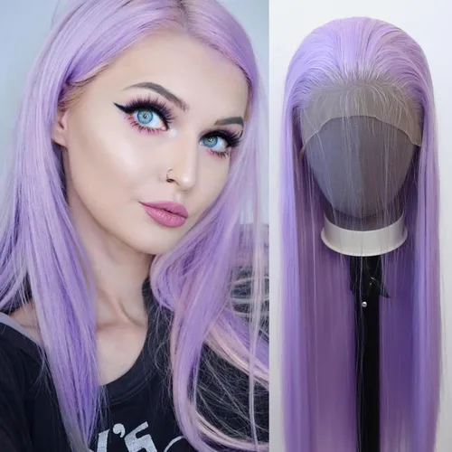 Miniatura 9 de 99J Peluca larga y lisa 99J color borgoña sintética con encaje frontal, predesfilada con línea de cabello natural para mujeres de moda, cabello