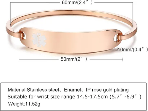 Miniatura 5 de VNOX Pulsera de acero inoxidable con grabado personalizado y alerta médica