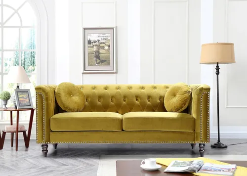 Miniatura 14 de Container Furniture Direct S5370-S Kittleson Sofá Chesterfield tapizado en terciopelo moderno con ribete de clavos, gris Gris (Fossil Grey)