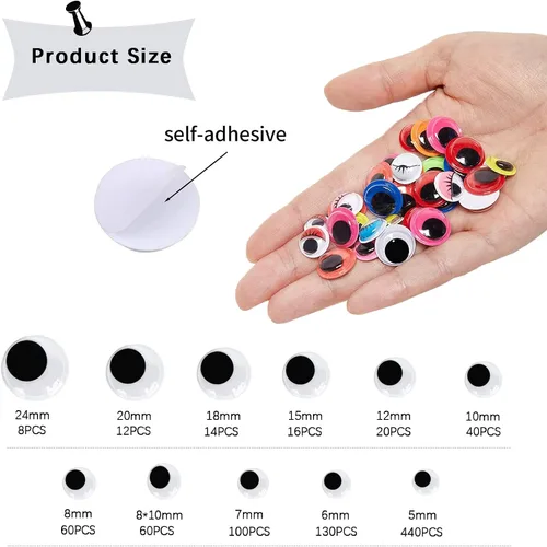 Miniatura 2 de 1000pcs Wiggle Eyes Autoadhesivos, Ojos Googly 0.197 in ~ 0.945 in