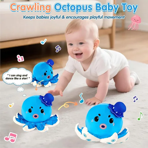 Miniatura 3 de Juguete musical para bebé de 6 a 12 meses, pulpo de peluche recargable que gatea con 40 canciones y grabación de voz – Juguete interactivo