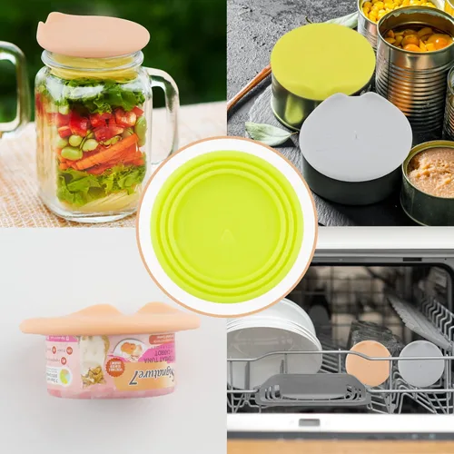 Miniatura 6 de KALAMANDA 6 tapas para latas de comida para mascotas con cuchara mezcladora para perros y gatos, tapas universales de silicona para alimentos