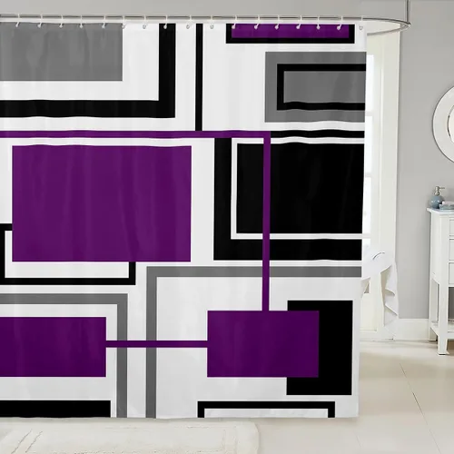 Miniatura 26 de Cortinas de ducha abstractas de líneas geométricas para niños, cortinas de baño con diseño empalmado de rayas para niñas, niños y adultos, cortinas