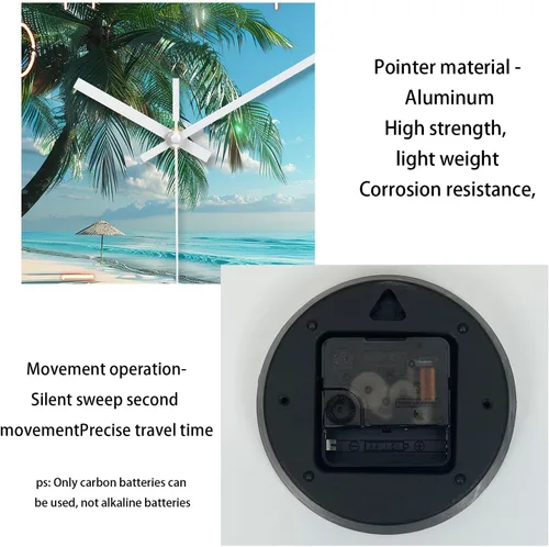 Miniatura 8 de XFM Reloj de pared de playa, silencioso, sin tictac, funciona con pilas, reloj de pared de 12 pulgadas con palmera tropical azul océano azul Blue7