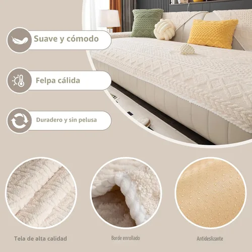 Miniatura 2 de Funda cálida de felpa jacquard geométrica para sofá, funda suave y divertida para sofá, funda antideslizante para sofá seccional, protector