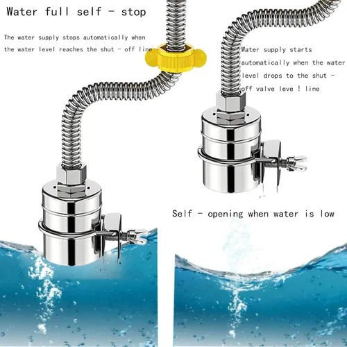 Miniatura 5 de Válvula de flotador de agua automática de acero inoxidable de 2 piezas, conexiones dobles de 1/2 pulgadas y 3/4 pulgadas, control de nivel de agua