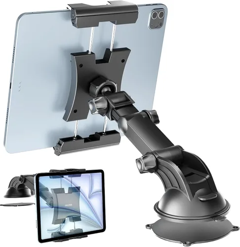 Miniatura 10 de OHLPRO Soporte para tablet para tablero de automóvil y parabrisas, soporte para iPad con ventosa, rotación de 360°, soporte retráctil ajustable