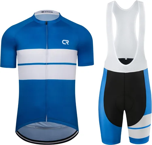 CR - Conjunto de camiseta de ciclismo para hombre, con cremallera, bolsillo con cremallera, manga corta, kits de ciclismo, pantalones cortos