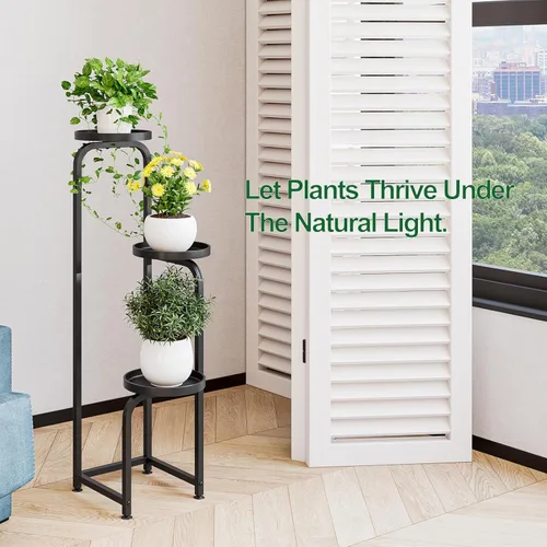 Miniatura 6 de INGIORDAR - Soporte para plantas de interior y exterior, estante de metal de 3 niveles para múltiples plantas, soportes de flores de esquina