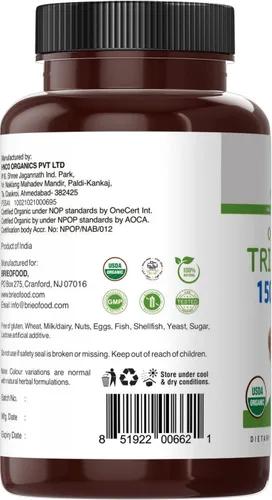 Miniatura 5 de Brieofood Triphala Orgánica 1500mg, 45 Porciones, Vegetariana, Sin Gluten, 90 Tabletas Vegetarianas