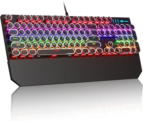 Miniatura 9 de MageGee - Teclado mecánico para juegos estilo máquina de escribir retro, teclas redondas punk doradas retroiluminadas LED, con cable, para laptop