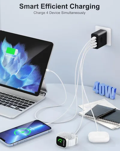 Miniatura 3 de [Paquete de 2] Bloque de cargador USB C, cargador de pared USBC de 40 W, 4 puertos, carga rápida, adaptador de corriente USB-C dual + enchufe