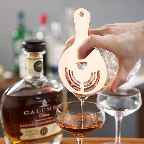 Miniatura 7 de Viski Hawthorne Colador de cóctel, colador de barra de acero inoxidable con acabado de cobre para vasos de mezcla estándar y grandes, coctelera