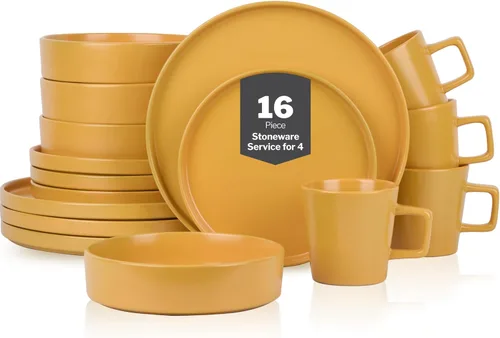 Miniatura 20 de Stone Lain Cleo Modern - Juego de vajilla de cerámica de 32 piezas, platos y cuencos, cuencos para pasta, servicio de platos para 8, color amarillo