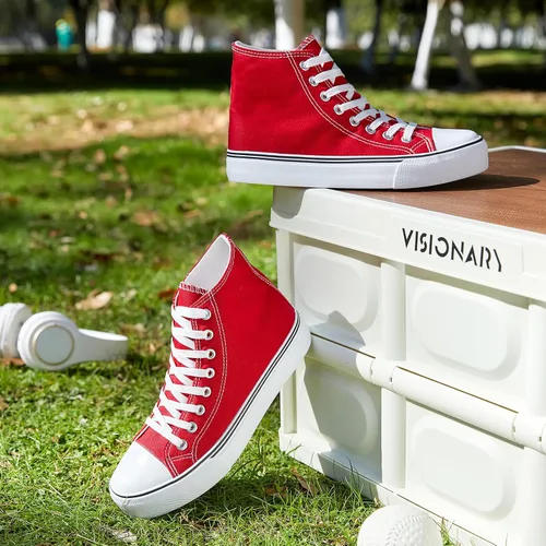 Miniatura 9 de Tenis de lona de caña alta con cordones para mujer, estilo informal, ideales para caminar
