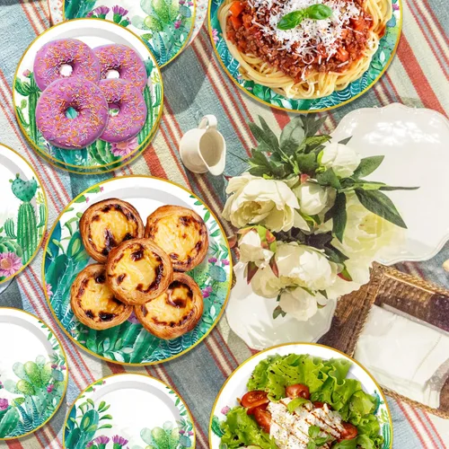 Miniatura 5 de Platos de papel de cumpleaños de cactus suculentos, servilletas, plantas, cactus, juego de vajilla desechable, suministros para fiestas