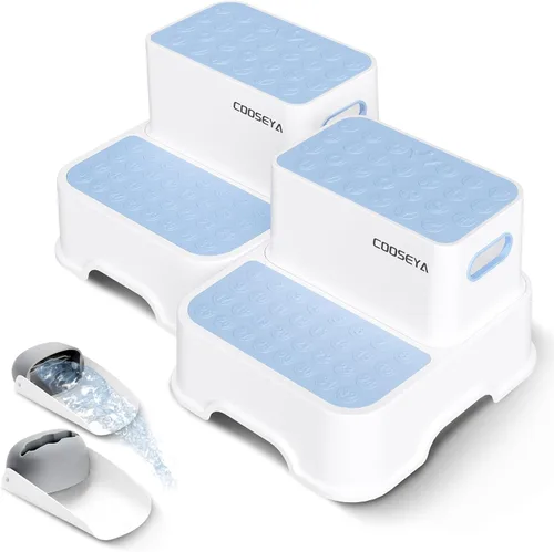 COOSEYA Taburetes de 2 escalones para niños, taburete escalonado para niños pequeños para lavabo de baño, doble escalón antideslizante para baño de