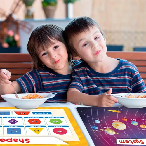 Miniatura 9 de Simply Magic 5 manteles individuales educativos para niños, antideslizantes, lavables y reutilizables, de plástico, para niños, alfabeto, ABC