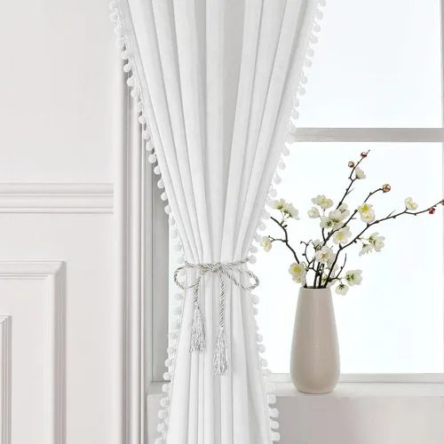 Miniatura 3 de Victree - Cortinas de terciopelo con pompón para dormitorio, cortinas opacas de 52 x 120 pulgadas de largo - Cortinas con bolsillo para barra que