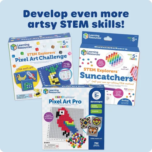 Miniatura 7 de Learning Resources STEM Explorers Desafío de Arte Pixel - Rompecabezas Matemáticos, Bloques de Patrones, Juego Sensorial, Artes y Manualidades
