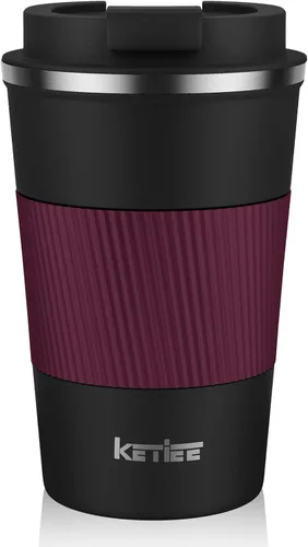 Miniatura 20 de KETIEE Taza de café de 12 oz: Taza de café con aislamiento al vacío y tapa a prueba de fugas, taza de viaje de acero inoxidable con doble pared