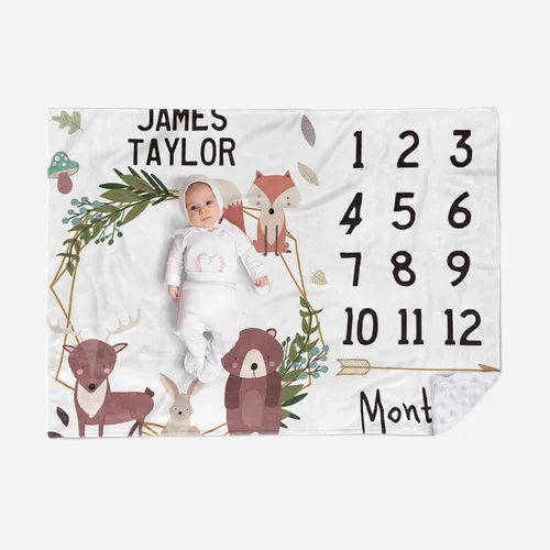 Miniatura 14 de Manta de hito mensual personalizada para bebé, nombre personalizado con fondo de fotografía de diseño de ganado de las tierras altas, manta de felpa