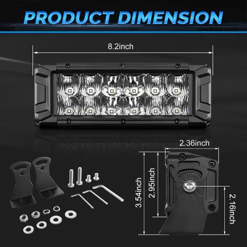 Miniatura 2 de Rigidhorse - Barra de luz LED de 8 pulgadas, doble fila, 120 W, 12000 lm, combo de luz LED todoterreno, xenón blanco IP68, luz de conducción