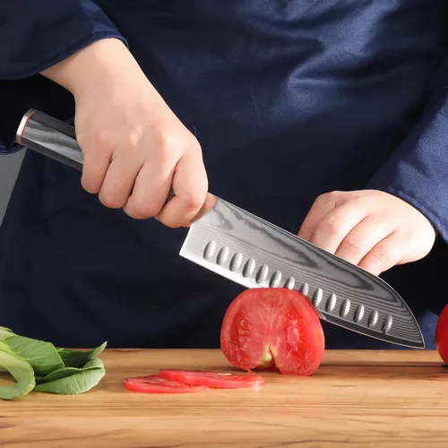 Miniatura 6 de Cangshan YARI Series X-7 Cuchillo Santoku de acero Damasco de 7 pulgadas con funda