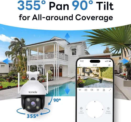Miniatura 3 de Tenda Cámara de seguridad Wi-Fi 2K QHD para exteriores, enchufe de 4MP, cobertura completa de 360°, visión nocturna a color, detección de movimiento