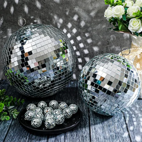 Miniatura 2 de 17 Piezas de Decoración de Bola de Discoteca: Mini Bolas de Discoteca de Espejo Colgantes Grandes de Varios Tamaños - Adornos de Navidad Plateados
