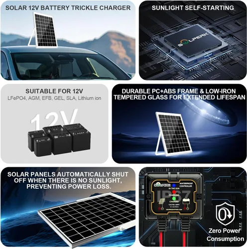 Miniatura 2 de SOLPERK Kit de panel solar de 10 W 12 V, cargador de batería solar impermeable + controlador MPPT inteligente + soporte de montaje ajustable