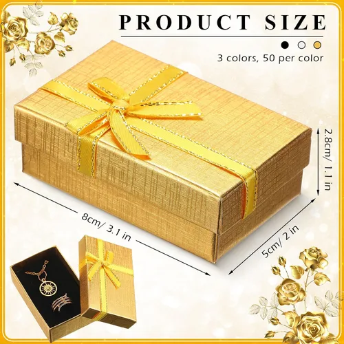 Miniatura 2 de Caja de regalo de joyería - Pequeña caja de embalaje vacía a granel cajas de cartón con lazo para anillos, collares, aretes y pulsera